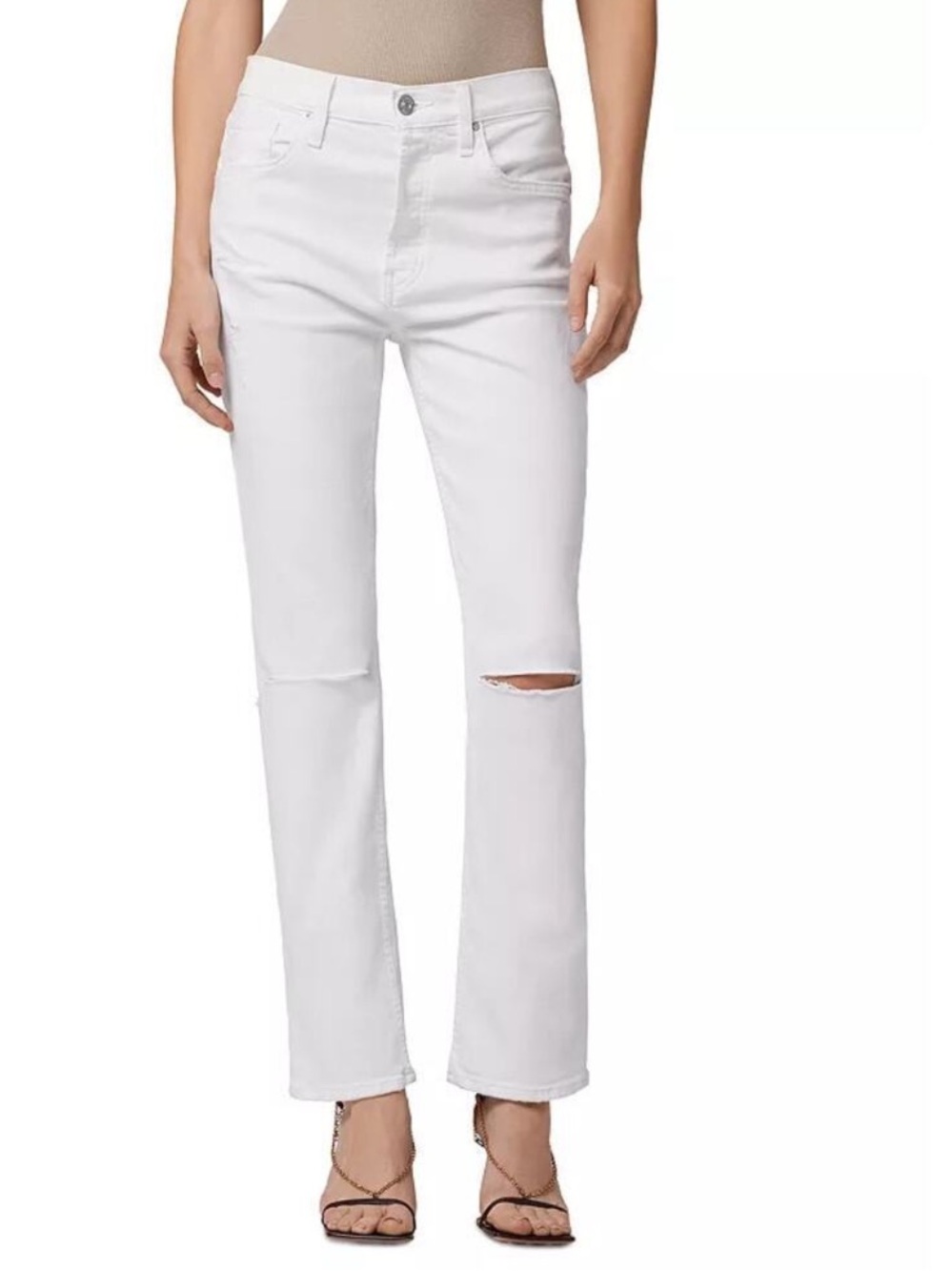 NEW HUDSON Thalia Loose Fit White Distressed Jeans Sz 23 button fly busted knee
